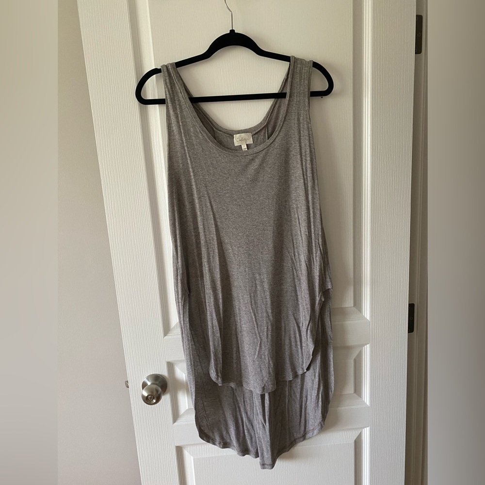 Deletra (Anthropologie) Gray Asymmetrical Sleeveless Long Tank Top